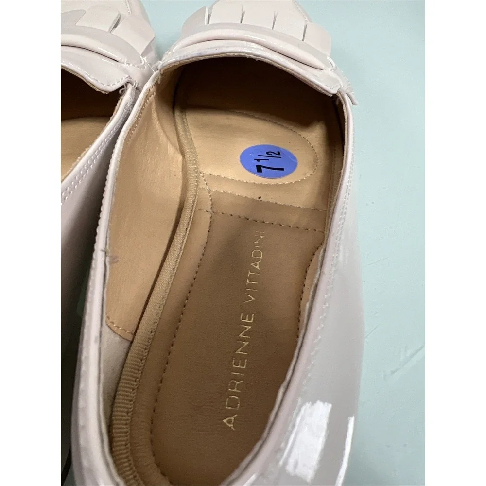Adrienne Vittadini Cream‎ Patent Loafer 7.5 Block Heel
